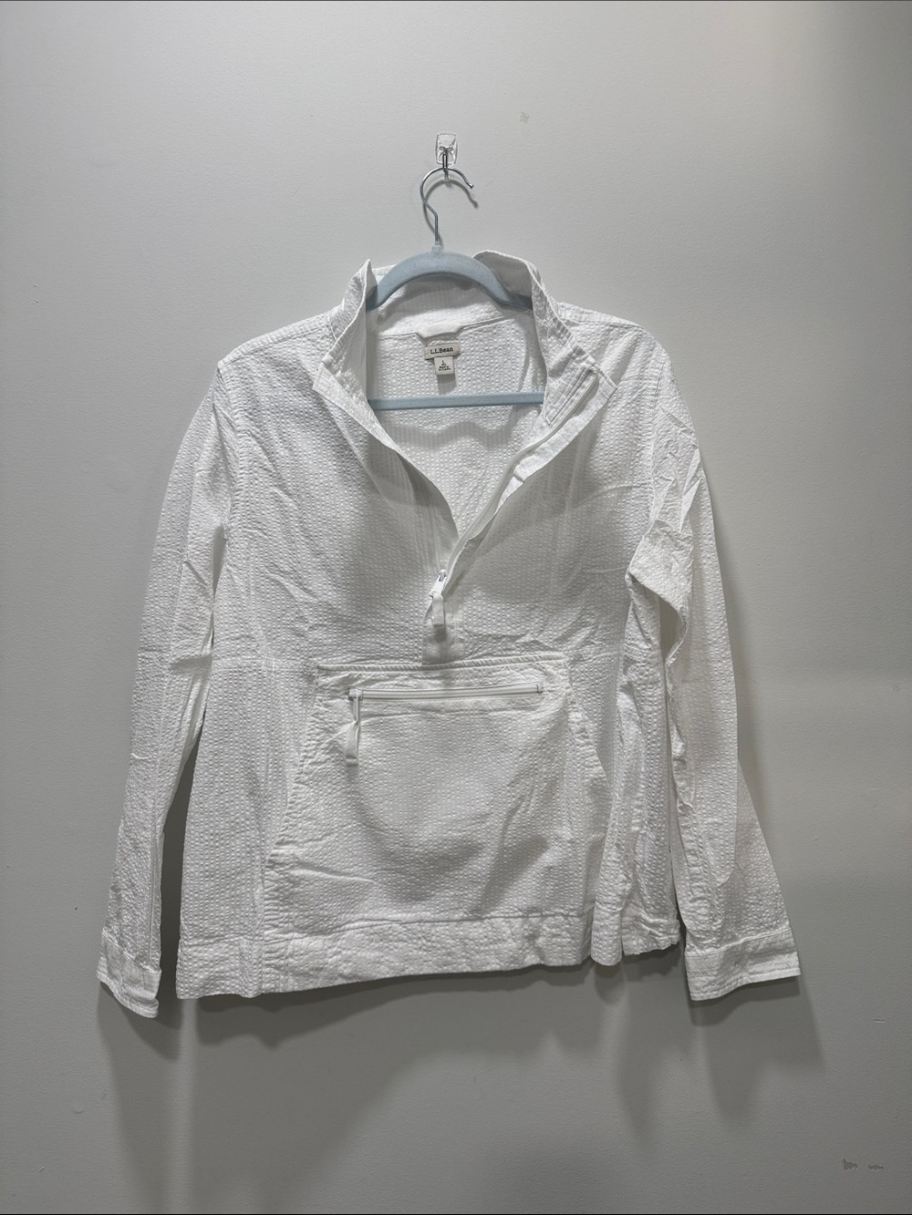 L.L. Bean White Seersucker Half-Zip Pullover Utility Jacket
